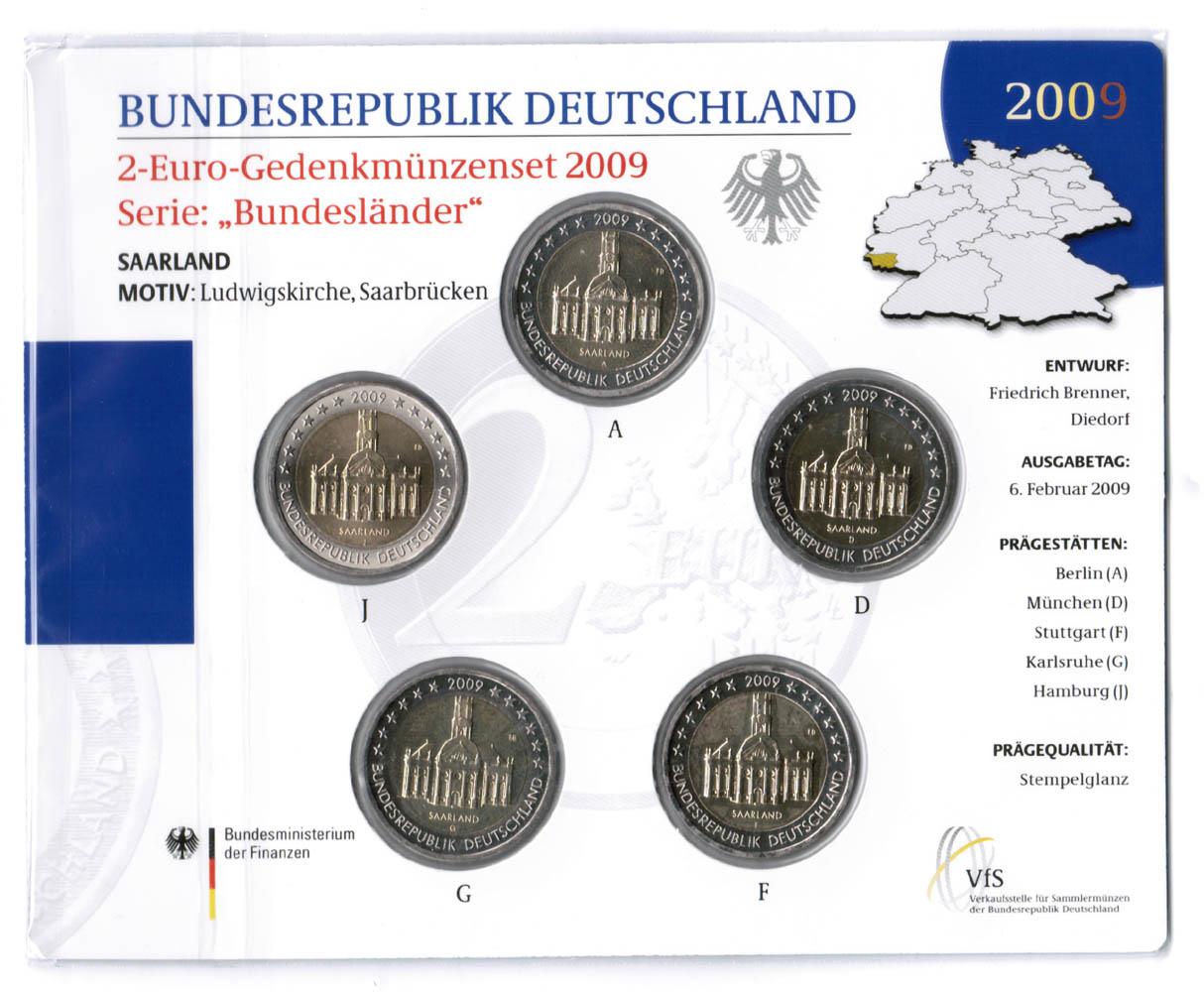 Foto Bundesrepublik Deutschland Offizieller Blister 2 Euro A-J Saarland 200