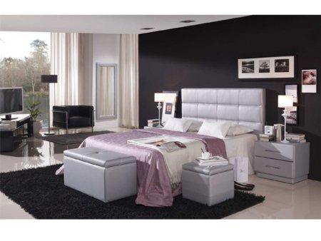 Foto cabecero de cama a cuadros color plata