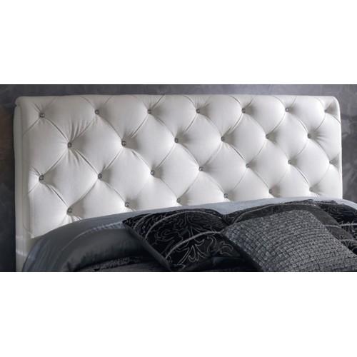 Foto Cabecero de cama tapizado en piel auténtica - capitoné con botones de cristal - blanco - EMPERADOR