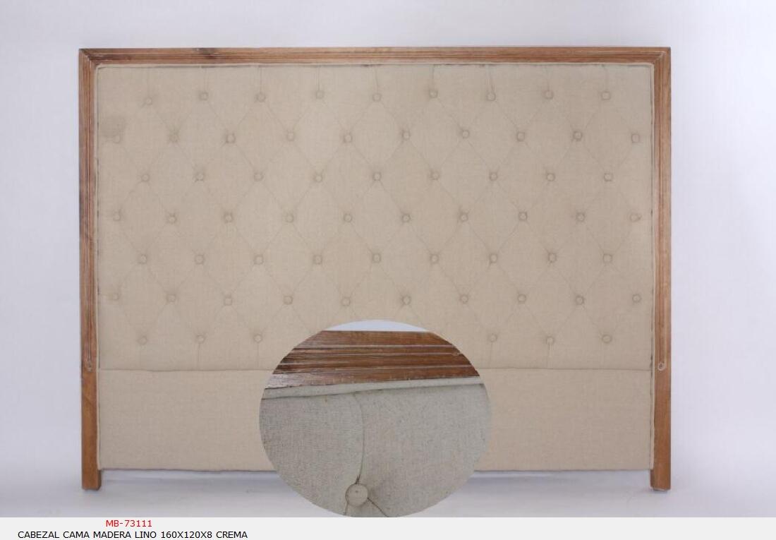 Foto Cabezal cama madera lino crema