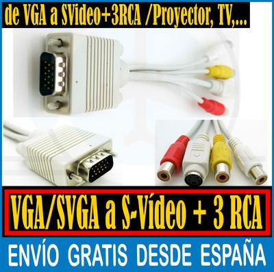 Foto Cable Adaptador Conversor Vga S-video 3 Rca Para Proyector Y Tv Analogica 2259r