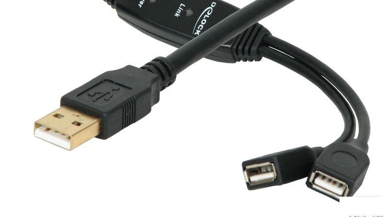 Foto Cable extension Delock USB 2.0 M, A-A, 2xUSB H, activo 10m, negro