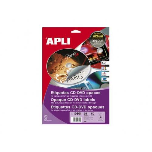 Foto Caja 25 hojas etiquetas Apli Mega CD / DVD (opaca) adhesivo permanente