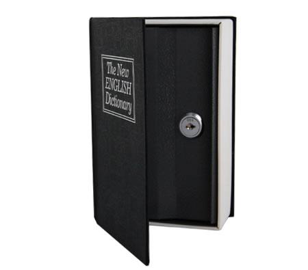 Foto caja de caudales camuflada en libro diccionario negro