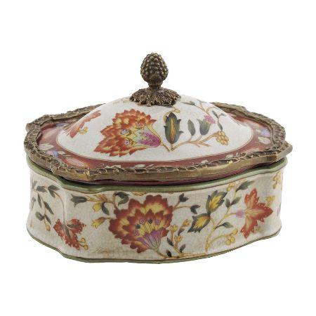 Foto Caja de porcelana: Caja ovalada 16cm con bronce -Hiti