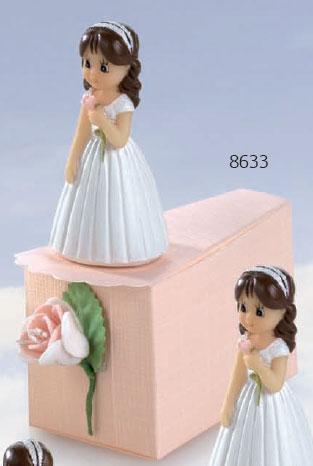 Foto Caja pastel niña Comunión con rosa 5 peladillas