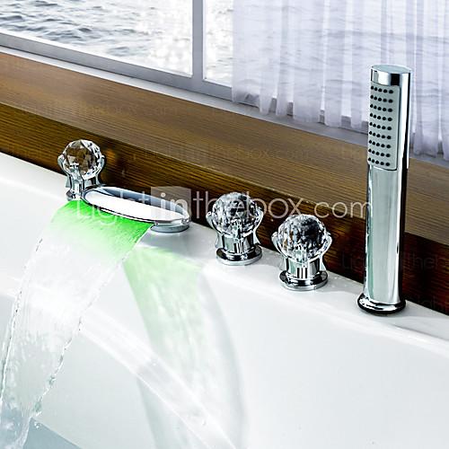 Foto cambio de color llevado grifo cascada bañera con ducha de mano (mangos de vidrio)