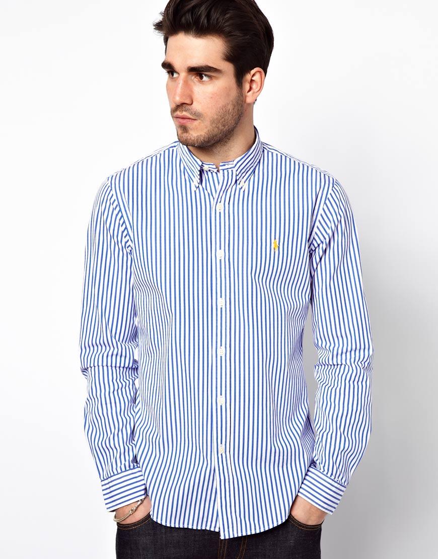 Foto Camisa a rayas bengala de corte slim de Polo Ralph Lauren Azul