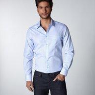 Foto Camisa a rayas corte slim (ajustado) cuello sin botones manga larga -