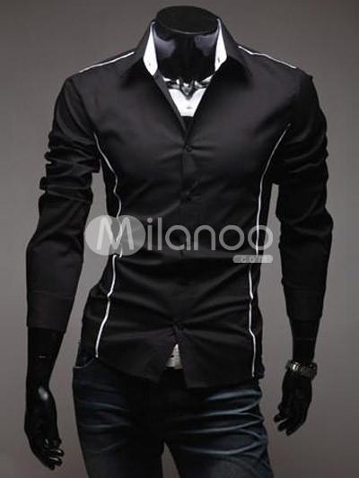 Foto Camisa Casual de moda de los hombres de la mezcla de algodón negro