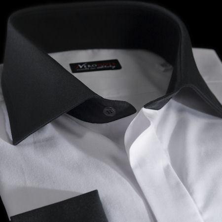 Foto Camisa color liso blanco algodón tela doble torzal, cuello estilo francés, puño para gemelos