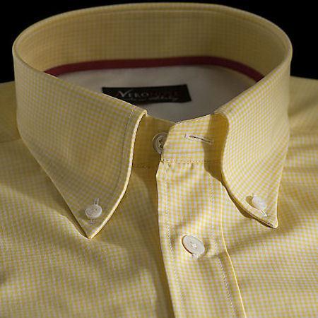 Foto Camisa cuadros amarillo algodón zephir doble torzal, cuello estilo button-down, puño doble ojal