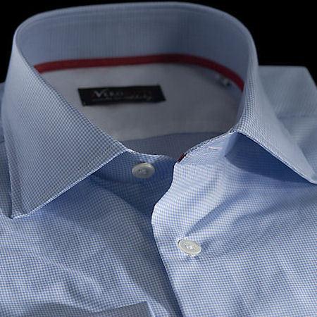 Foto Camisa cuadros azul marino algodón zephir doble torzal, cuello estilo semifrancés, puño redondo