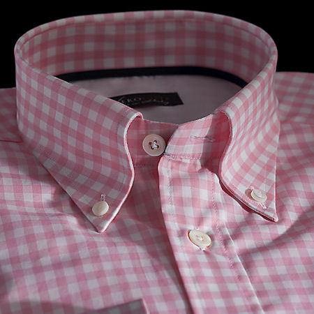 Foto Camisa cuadros rosa algodón zephir doble torzal, cuello estilo button-down, puño doble ojal