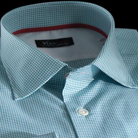Foto Camisa cuadros verde algodón zephir doble torzal, cuello estilo semifrancés, puño redondo