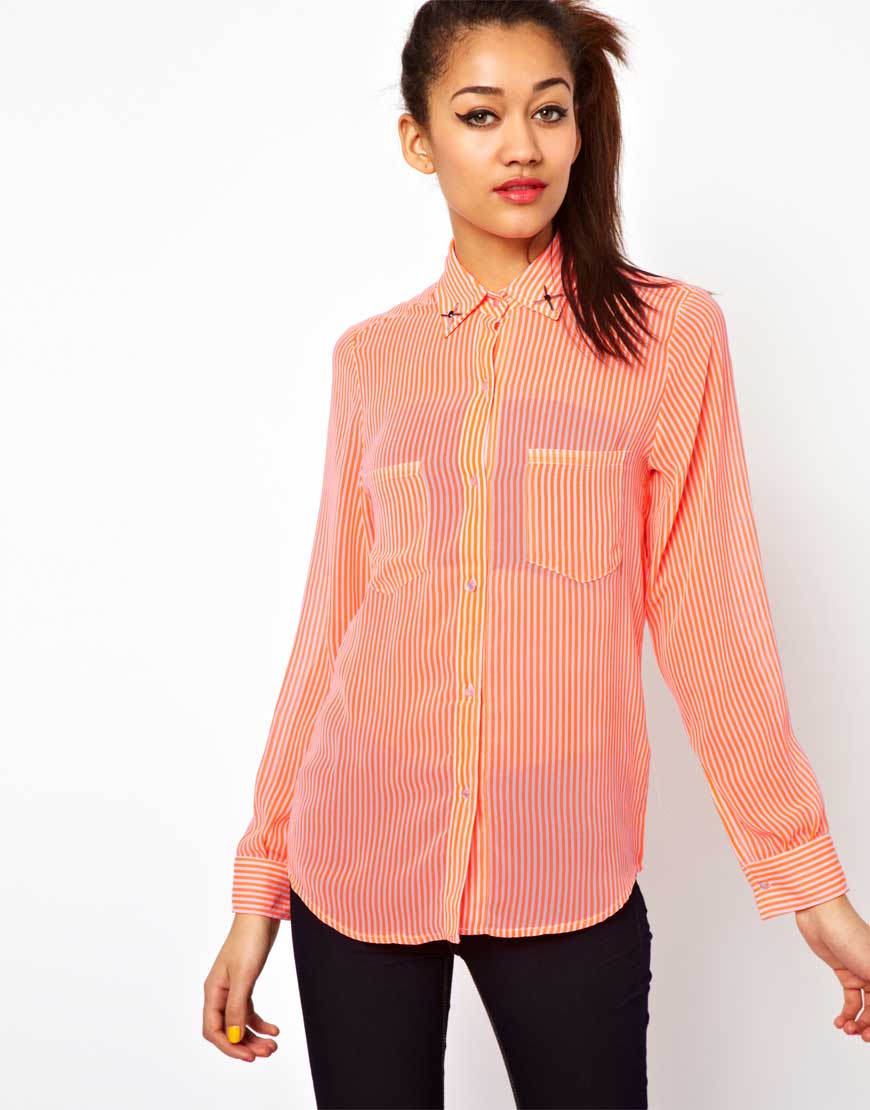 Foto Camisa de rayas de Motel Orange/white