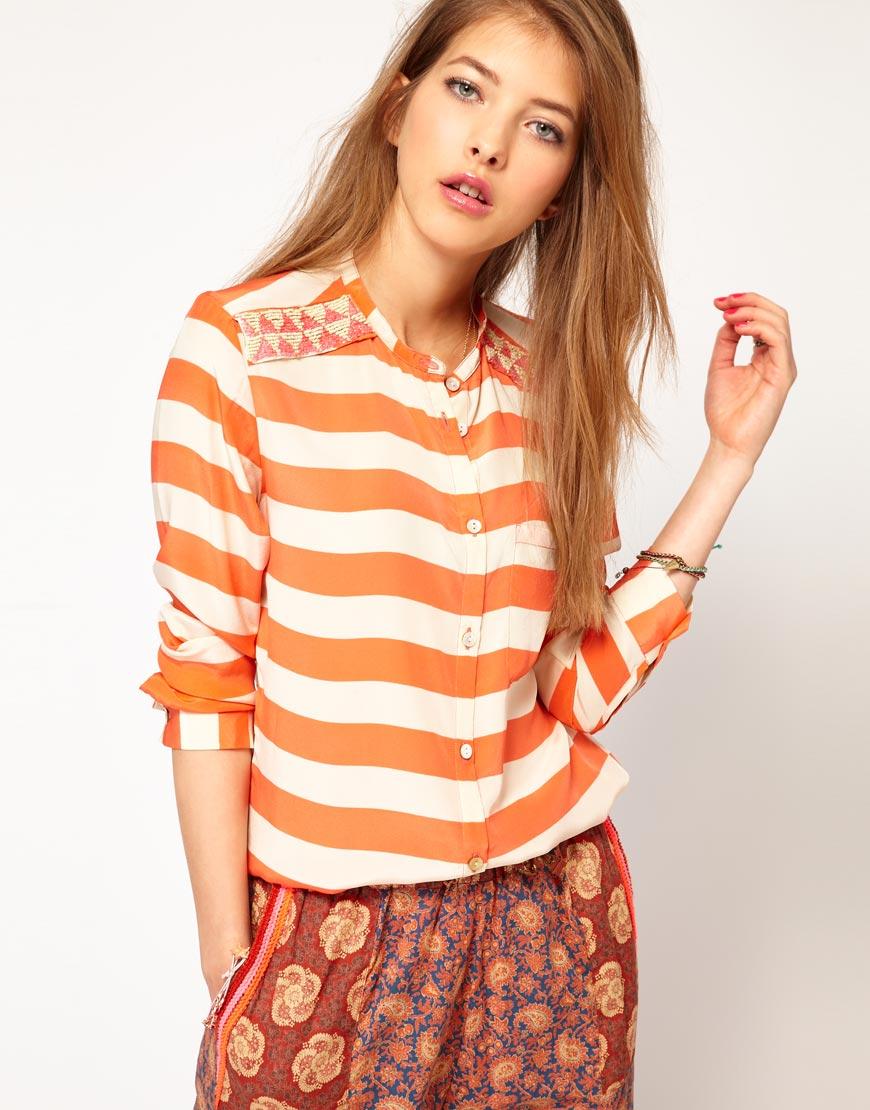 Foto Camisa de seda a rayas de Maison Scotch Coral