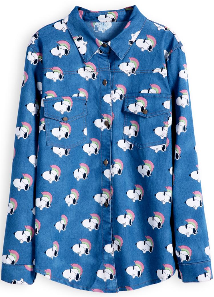 Foto Camisa denim estampada Snoopy-Azul
