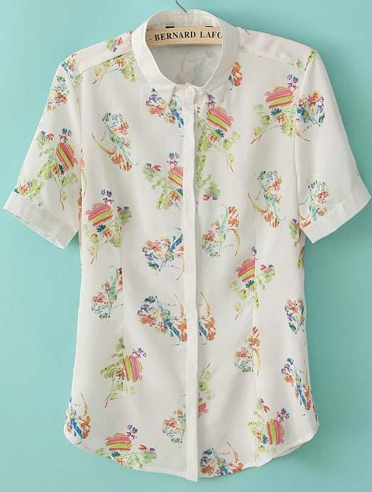 Foto Camisa gasa estampada flores-Blanco