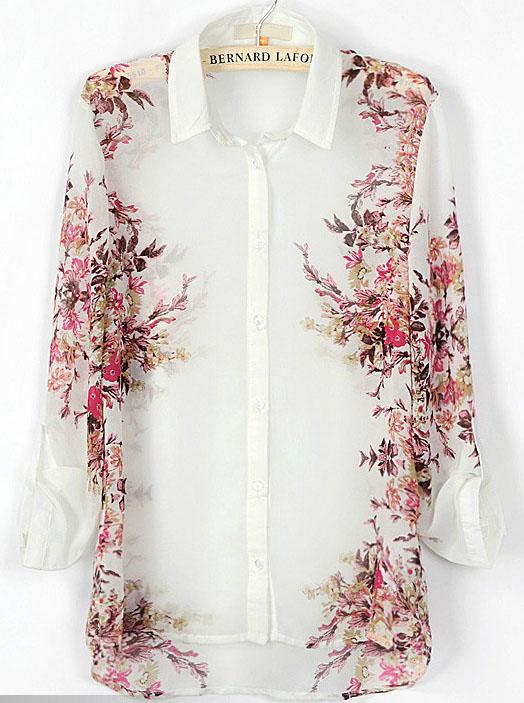 Foto Camisa gasa estampada flores-Blanco