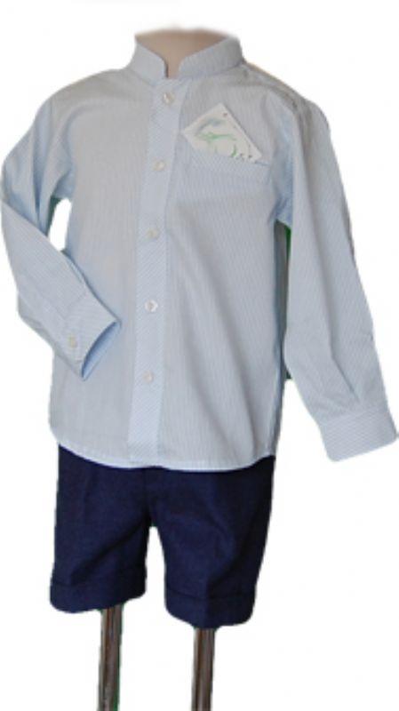 Foto Camisa para niño de viella rayas celeste y blanco