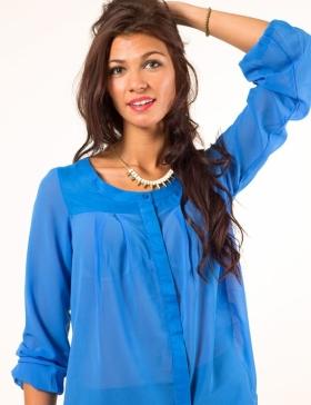 Foto Camisa rayray cuello redondo semitransparente en azul de vila