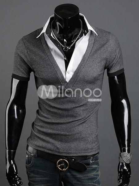 Foto Camiseta de cuello v algodón mezcla los hombres de gris