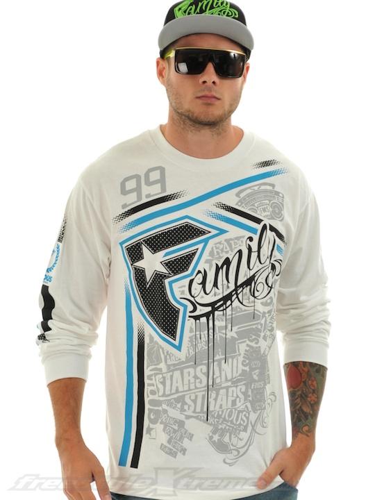 Foto Camiseta De Manda Larga Famous Stars and Straps Align Blanco-Negro-Turquoise