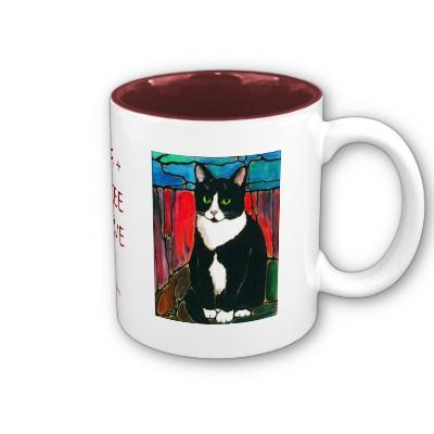 Foto Camiseta del arte del diseño del vitral del gato d Tazas De Café