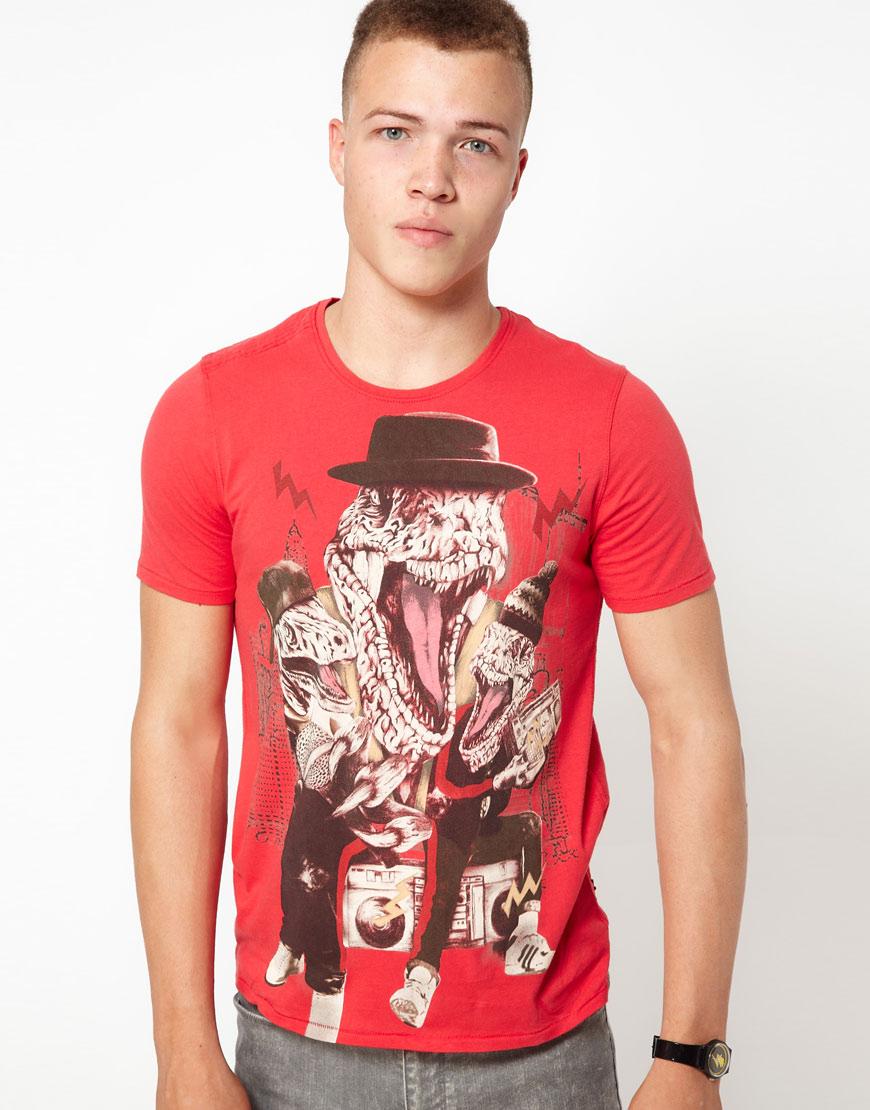 Foto Camiseta estampada con cuello redondo de Elvis Jesus Rojo