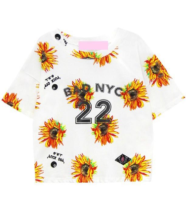 Foto Camiseta estampada flores 22-Blanco