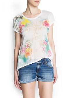 Foto Camiseta Flores Strass Flúor blanco MANGO