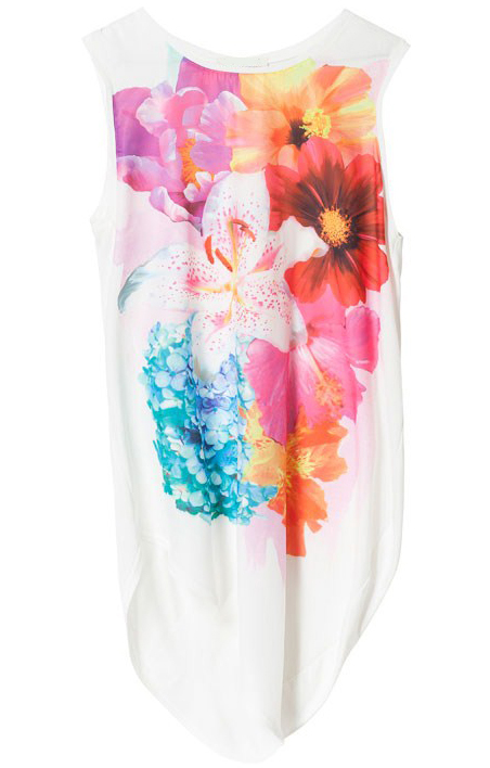 Foto Camiseta gasa asim谷trica estampada flores-Blanco