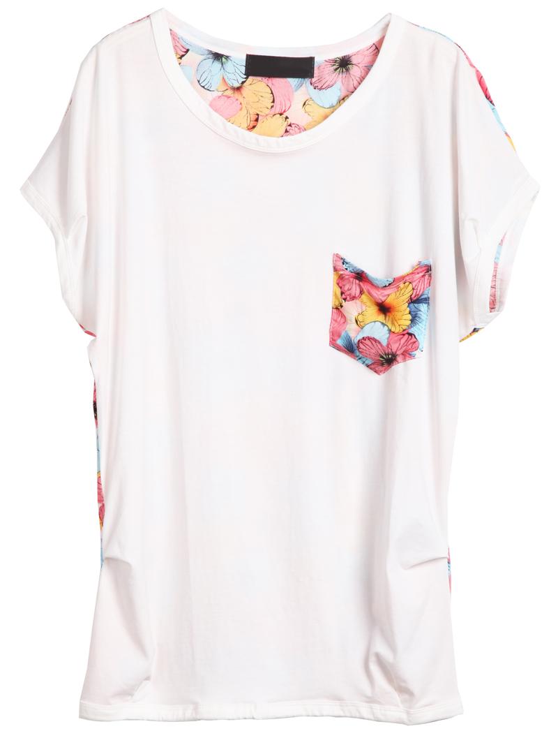 Foto Camiseta gasa estampada flores-Blanco&Rosa