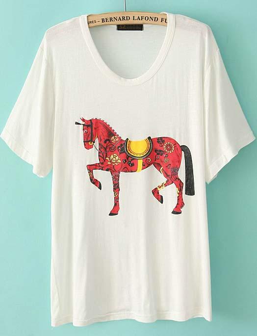 Foto Camiseta holgada estampada caballo-Blanco