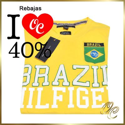Foto Camiseta M/c Tommy Hilfiger Hombre Mod.brasil Amarilla Talla L