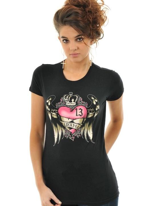 Foto Camiseta Mujer Lucky 13 Crowned Heart Negro