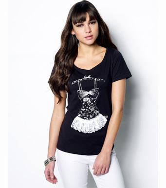 Foto Camiseta mujer manga corta con blonda y strass