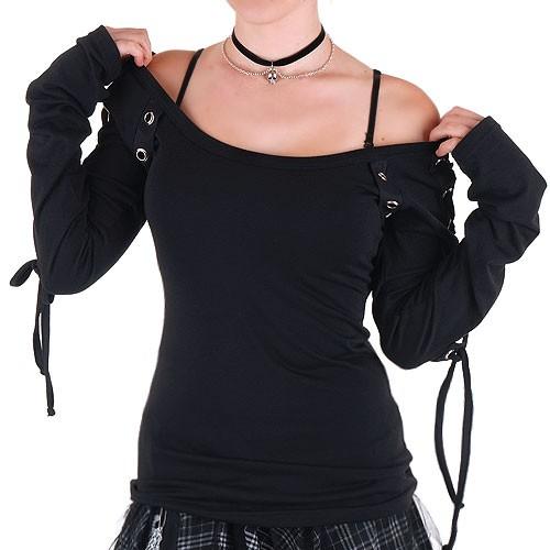 Foto Camiseta negra algodón cruzada