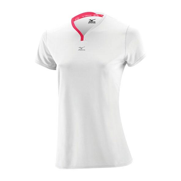 Foto Camiseta running Mizuno DryLite V Neck Tee blanco coral mujer