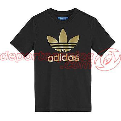 Foto Camiseta/ADIDAS:J TREFOIL TEE 140 NEGRO/OROMETALI