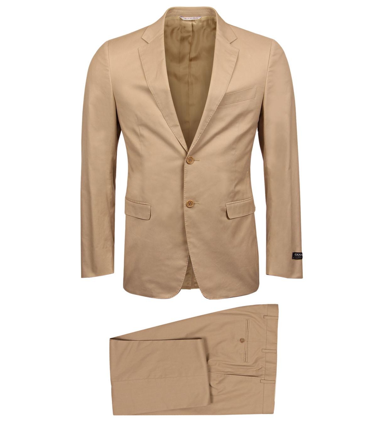 Foto Canali Beige Stretch Cotton Single Breasted Slim Suit