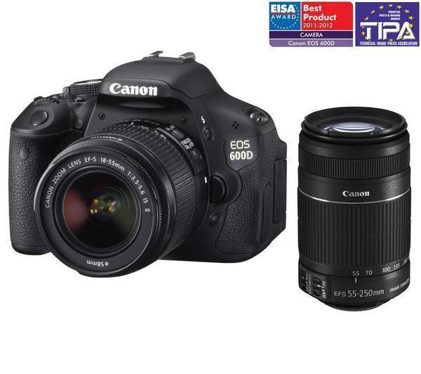 Foto Canon EOS EOS 600D - Cámara digital - SLR - 18.0 Mpix - lentes  EF-S de 18-55 mm IS y de 55-250 mm IS - zoom óptico: 3 x - memoria soportada: SD, SDXC, SDHC Incluye Cargador, Batería de litio
