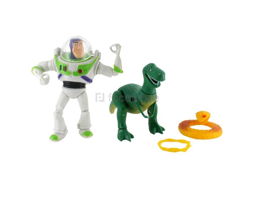 Foto Cartoon Toy Story Rex el dinosaurio verde y Buzz Lightyear figura