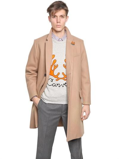 Foto carven abrigo lana compacta con cuello interno contraste