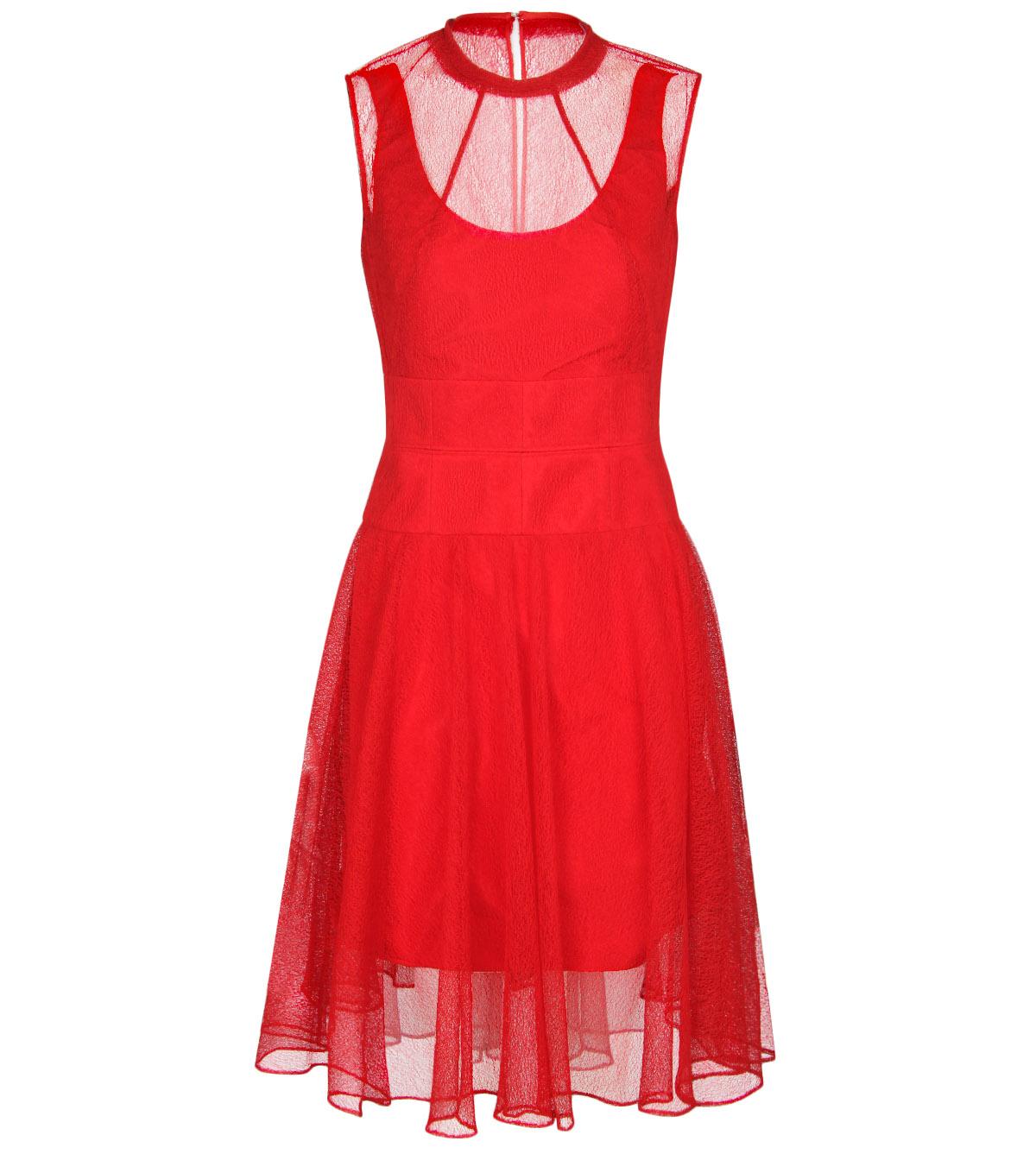 Foto Carven Red Taffeta And Lace Dress-UK 8