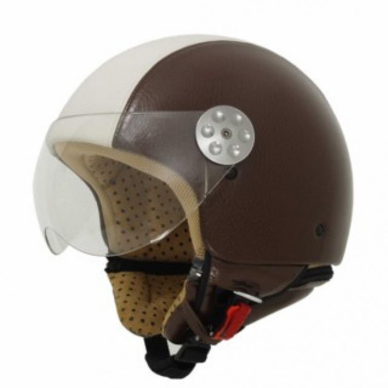 Foto Casco Jet MT Retro Leather Marrón y Blanco