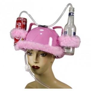 Foto Casco Rosa con Plumas con Soporte Bebidas