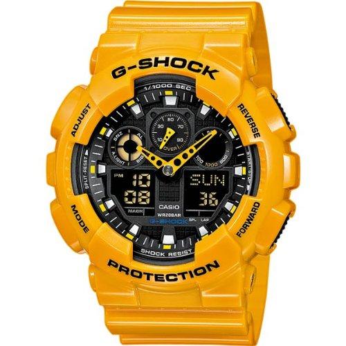 Foto CASIO G-Shock GA-100A-9AER - Reloj de caballero de cuarzo, correa de resina color amarillo (con alarma, cronómetro, luz)