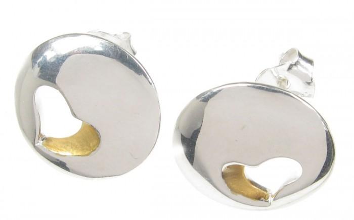 Foto Cavendish French Sterling Silver Disc Earrings with Gold Vermeil Heart
